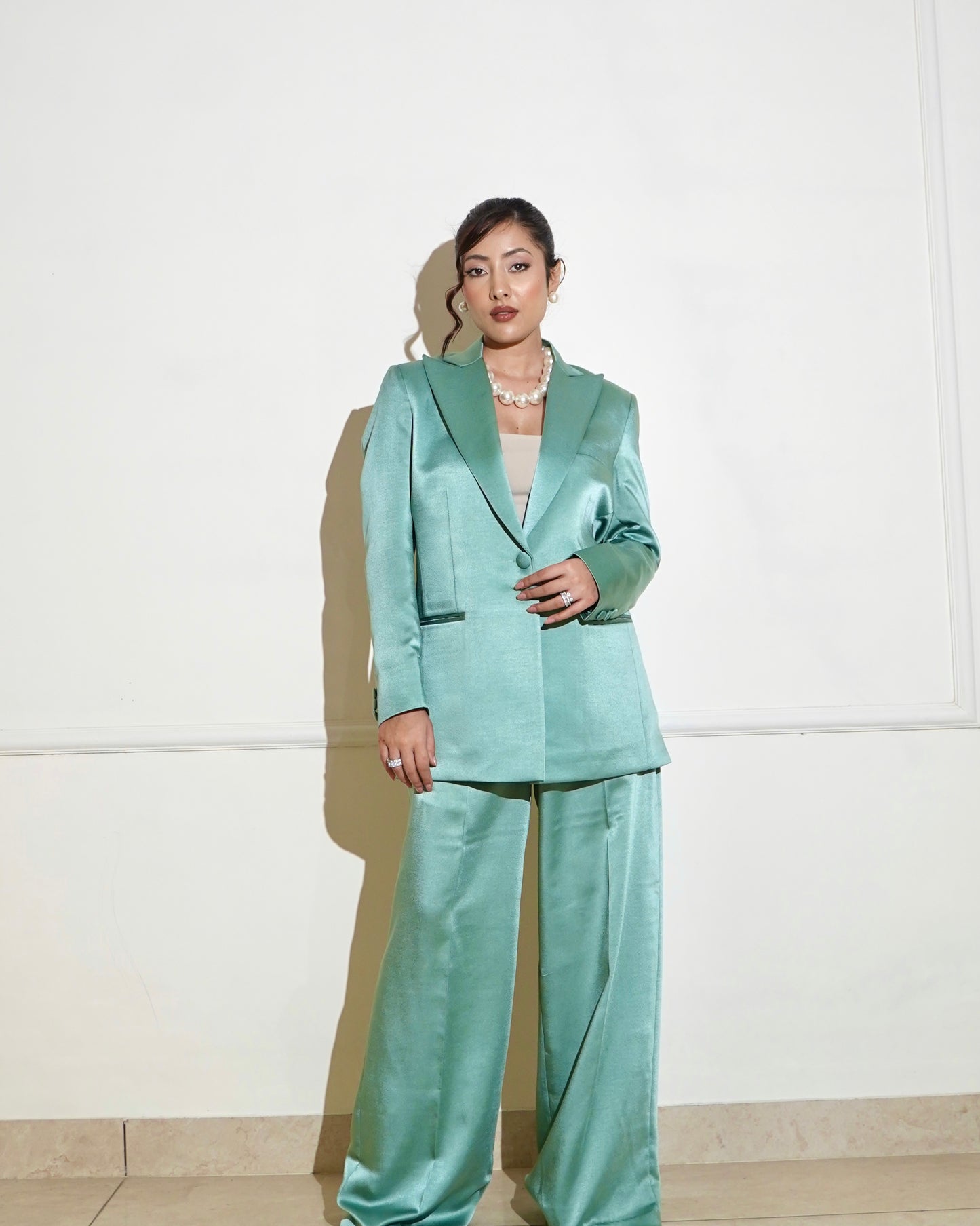 Sea Green Satin pantsuit