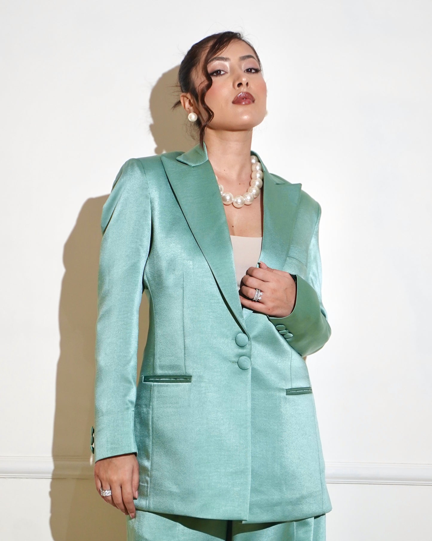 Sea Green Satin pantsuit