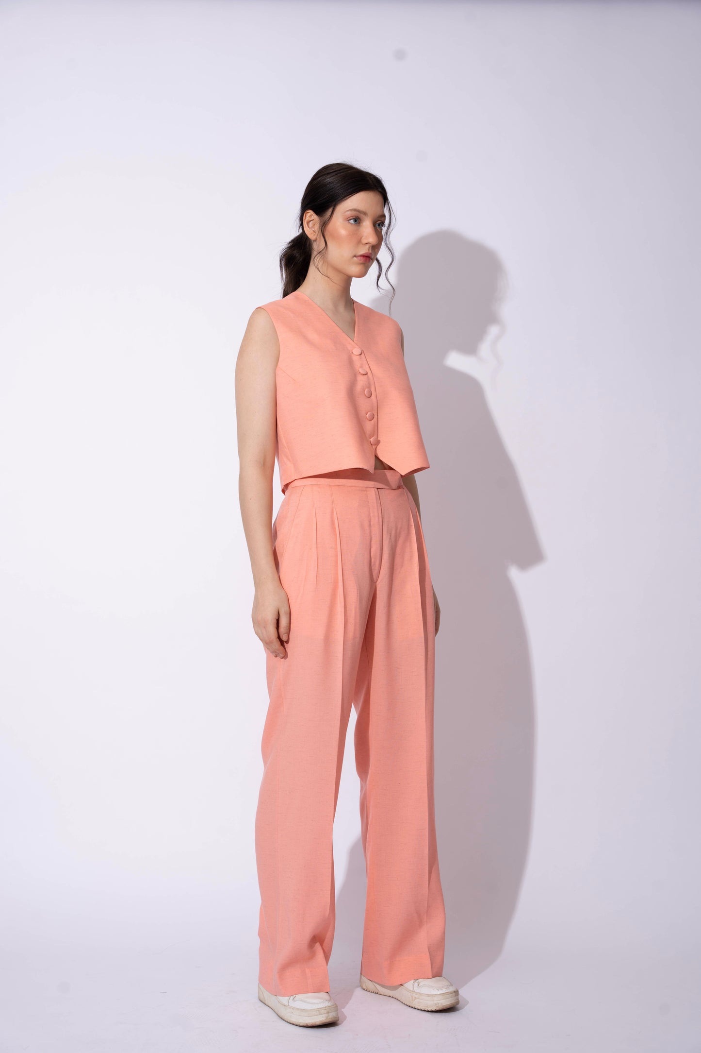 PEACH LINEN WAISTCOAT WITH PANTS
