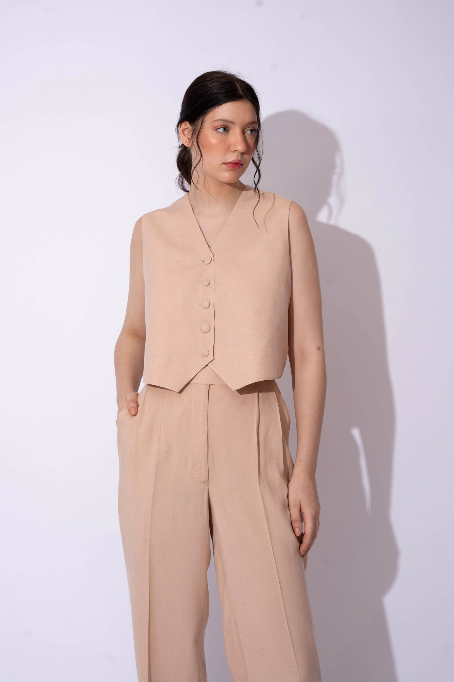BEIGE LINEN WAISTCOAT WITH PANTS