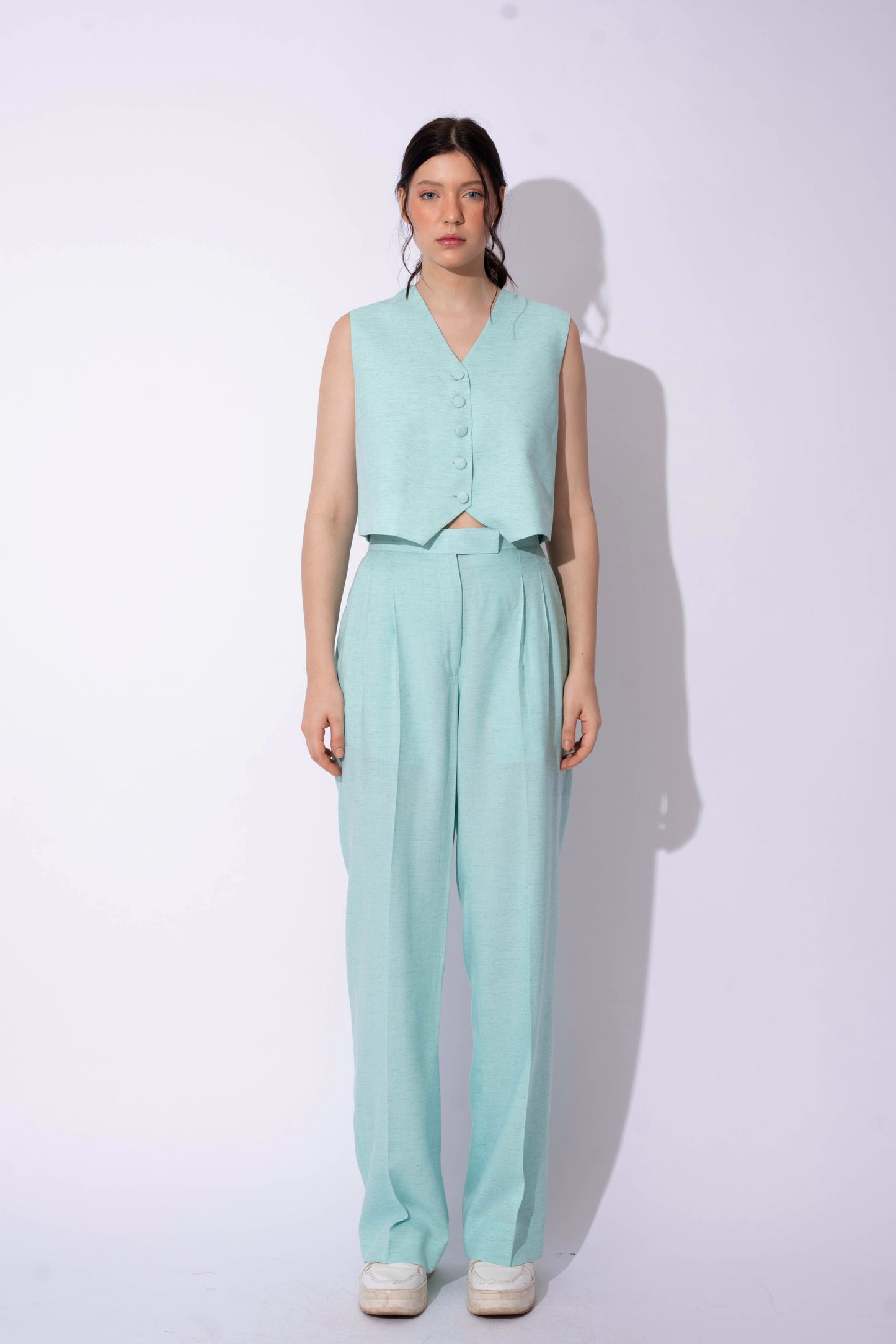 AQUA BLUE LINEN WAISTCOAT WITH PANTS