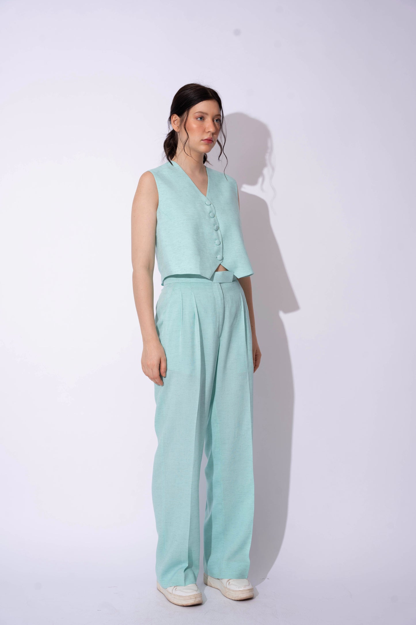 AQUA BLUE LINEN WAISTCOAT WITH PANTS