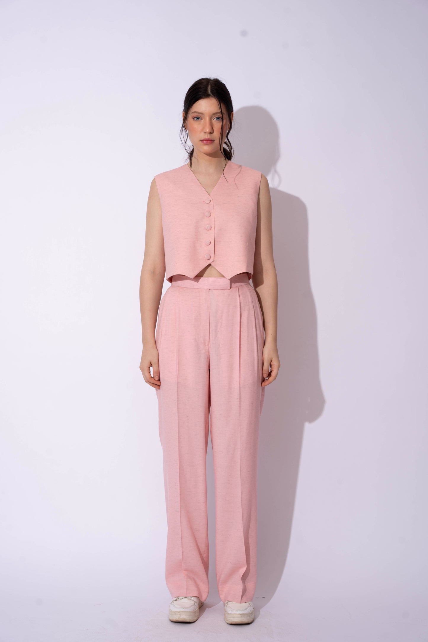 BABY PINK LINEN WAISTCOAT WITH PANTS