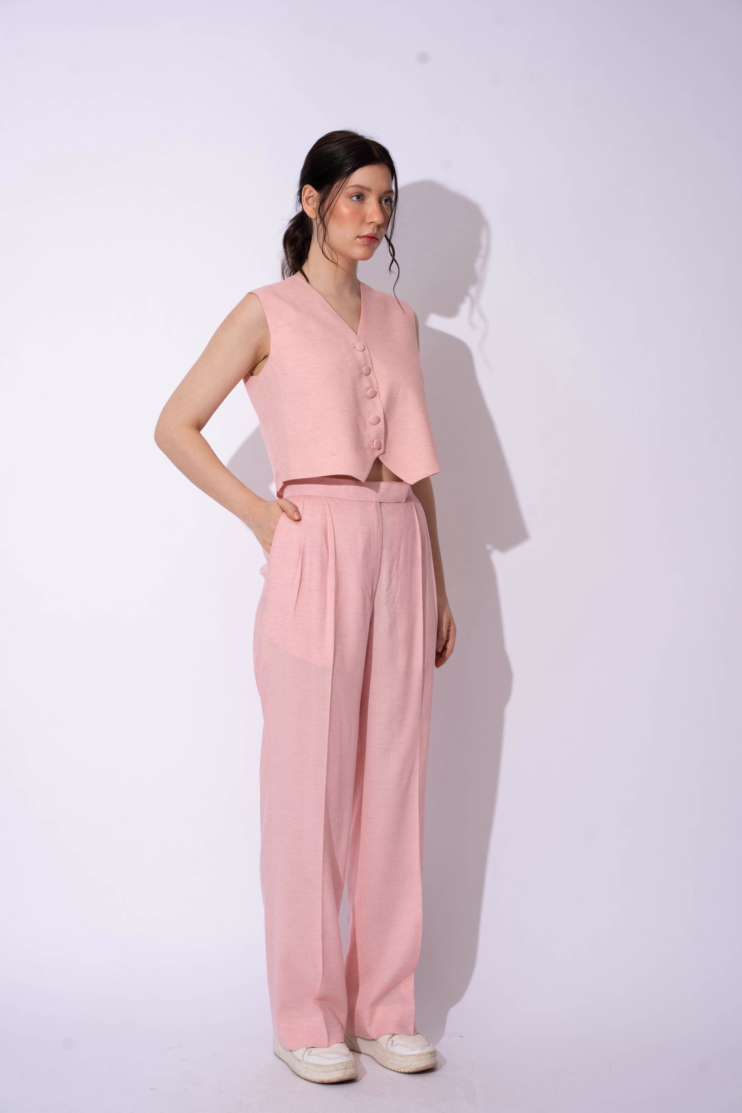 BABY PINK LINEN WAISTCOAT WITH PANTS