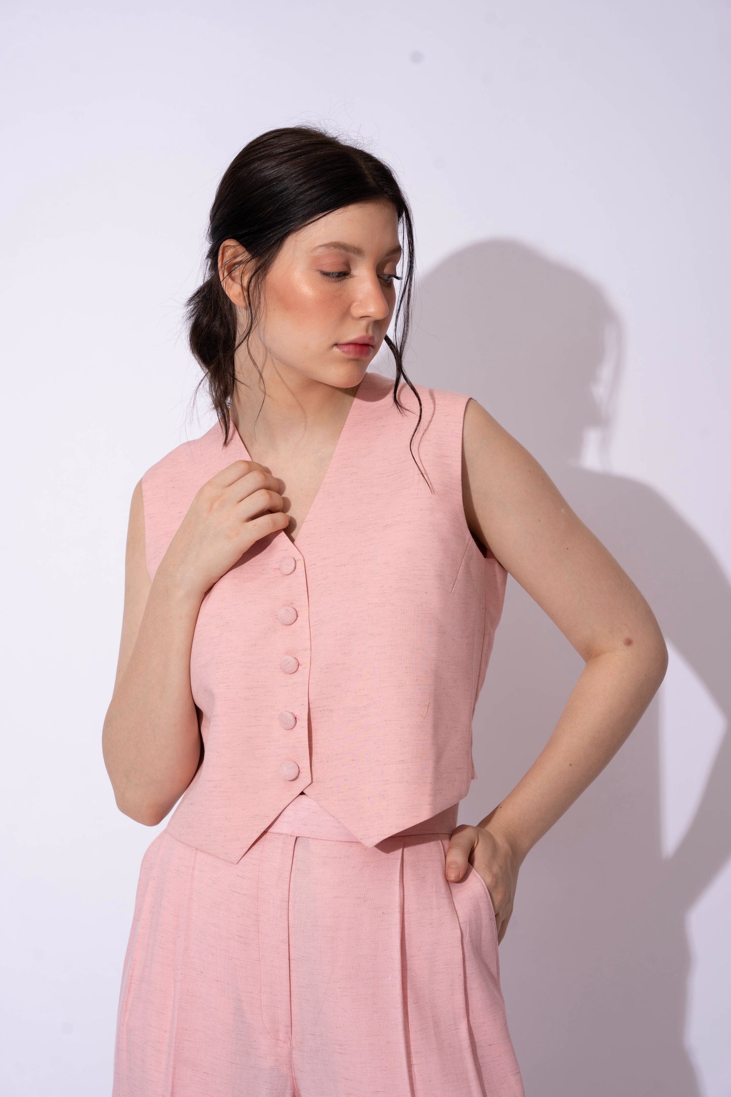 BABY PINK LINEN WAISTCOAT WITH PANTS