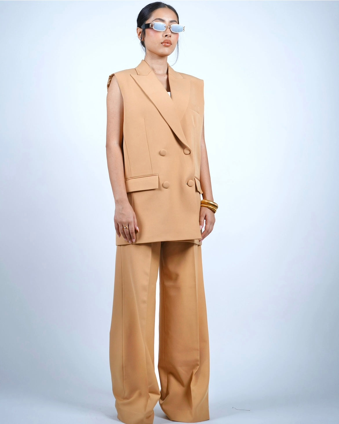 Beige Sleeveless Pantsuit