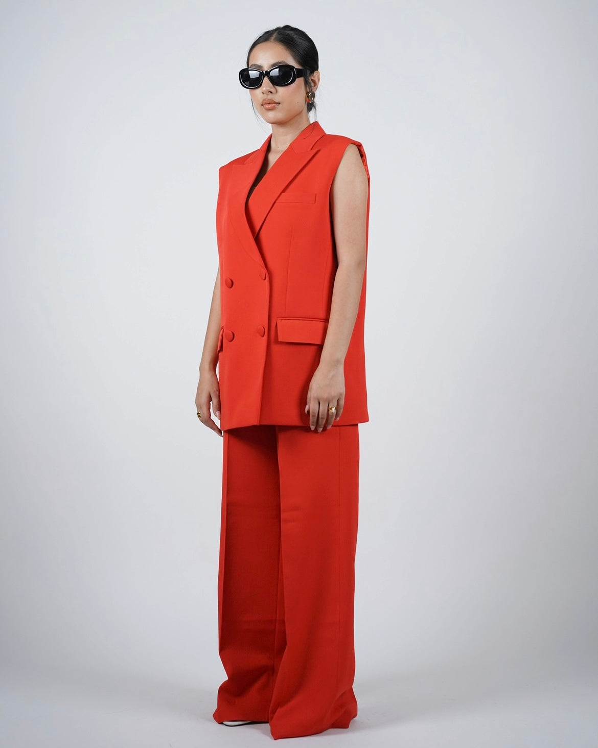 Red Sleeveless Pantsuit