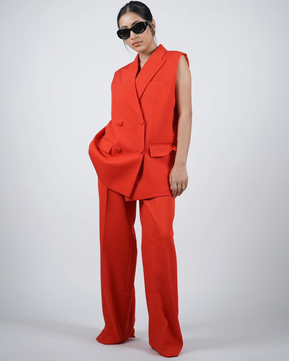 Red Sleeveless Pantsuit