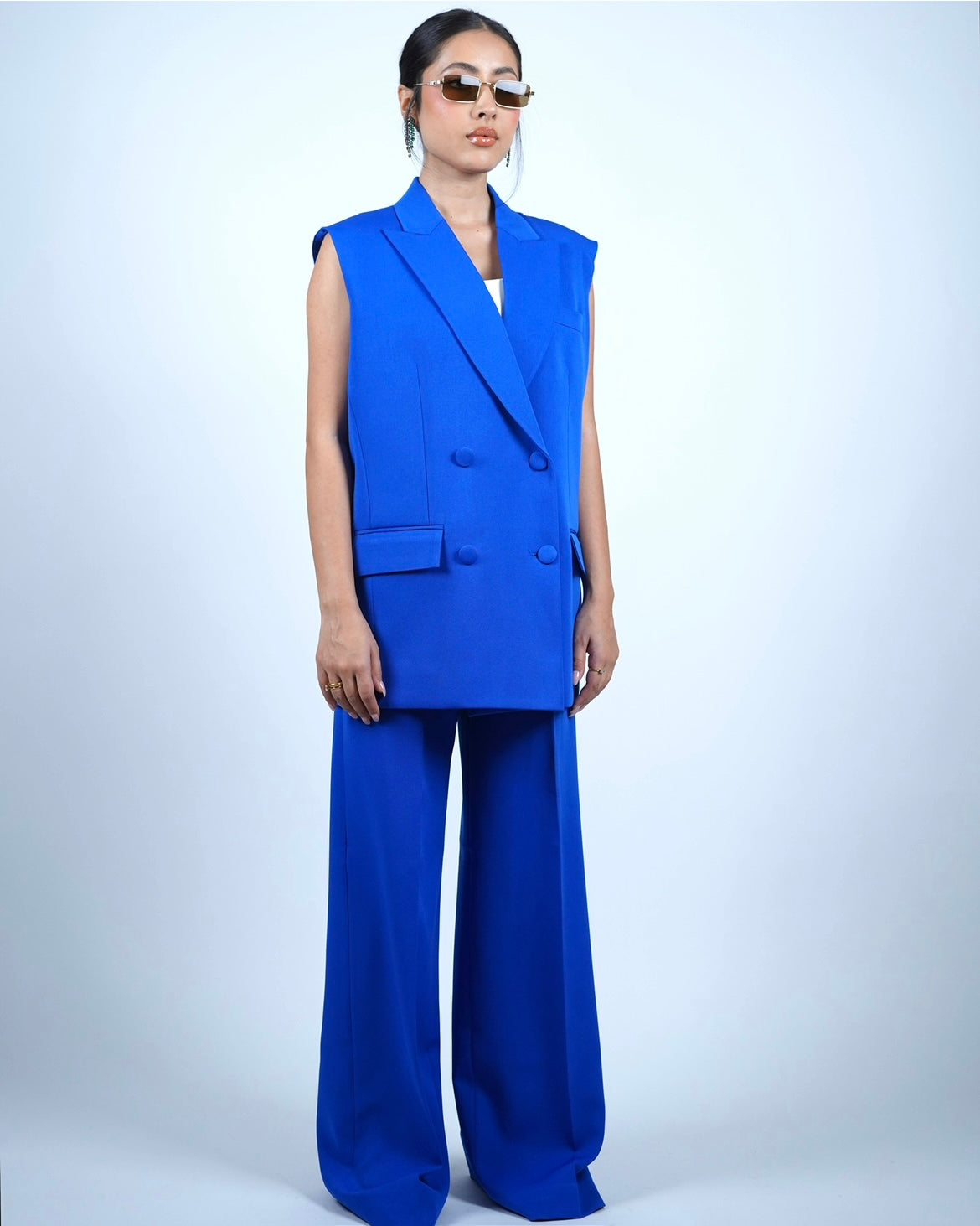 Blue Sleeveless Pantsuit