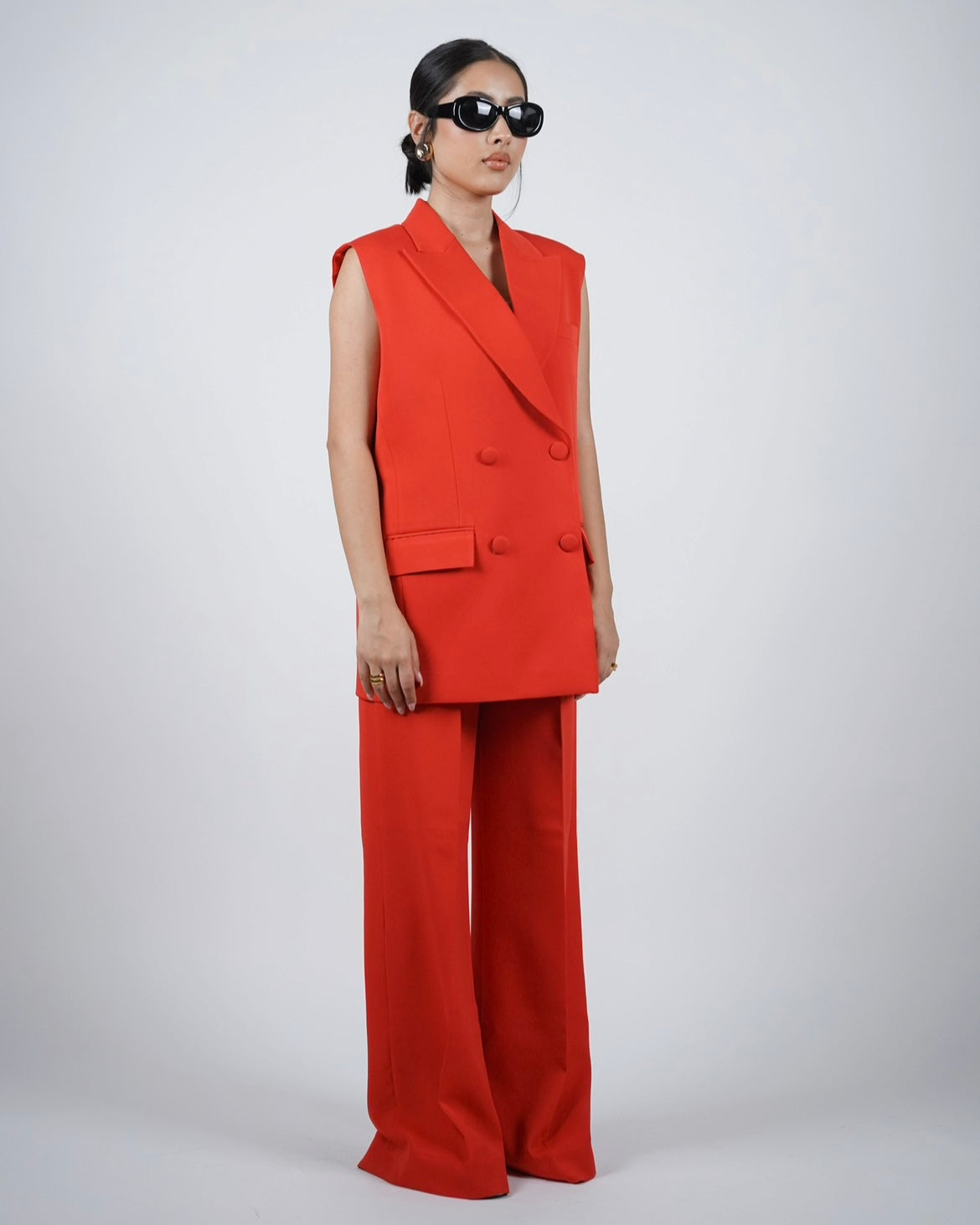 Red Sleeveless Pantsuit