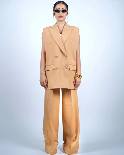 Beige Sleeveless Pantsuit