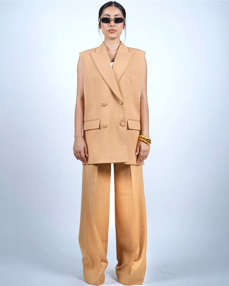 Beige Sleeveless Pantsuit