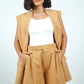 Beige Sleeveless Blazer With Shorts