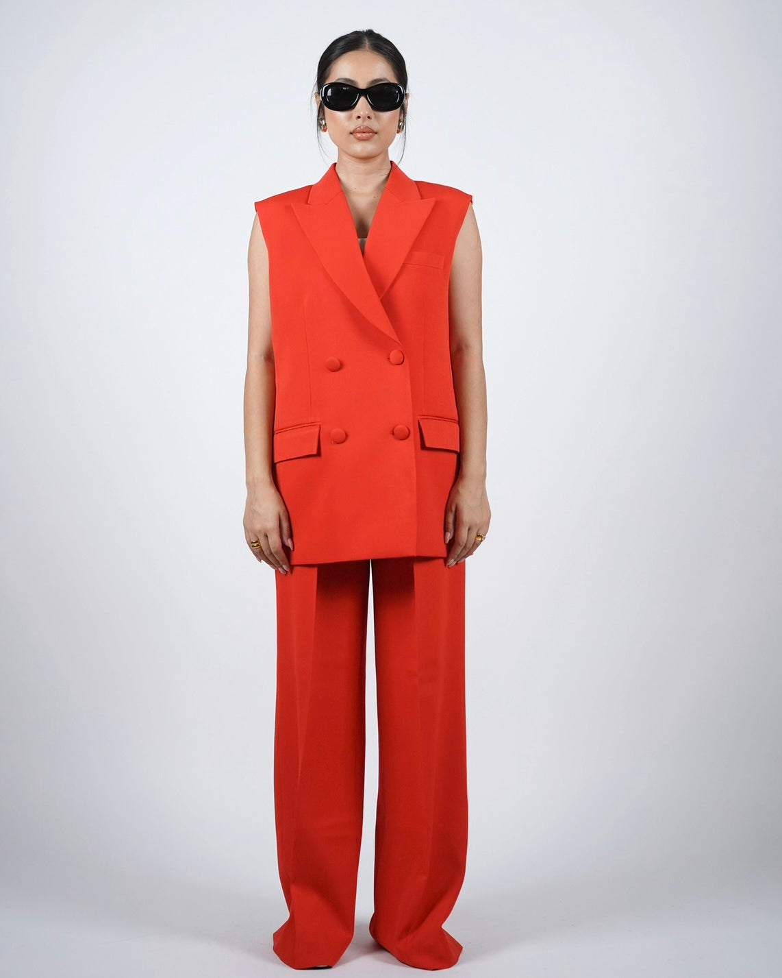 Red Sleeveless Pantsuit