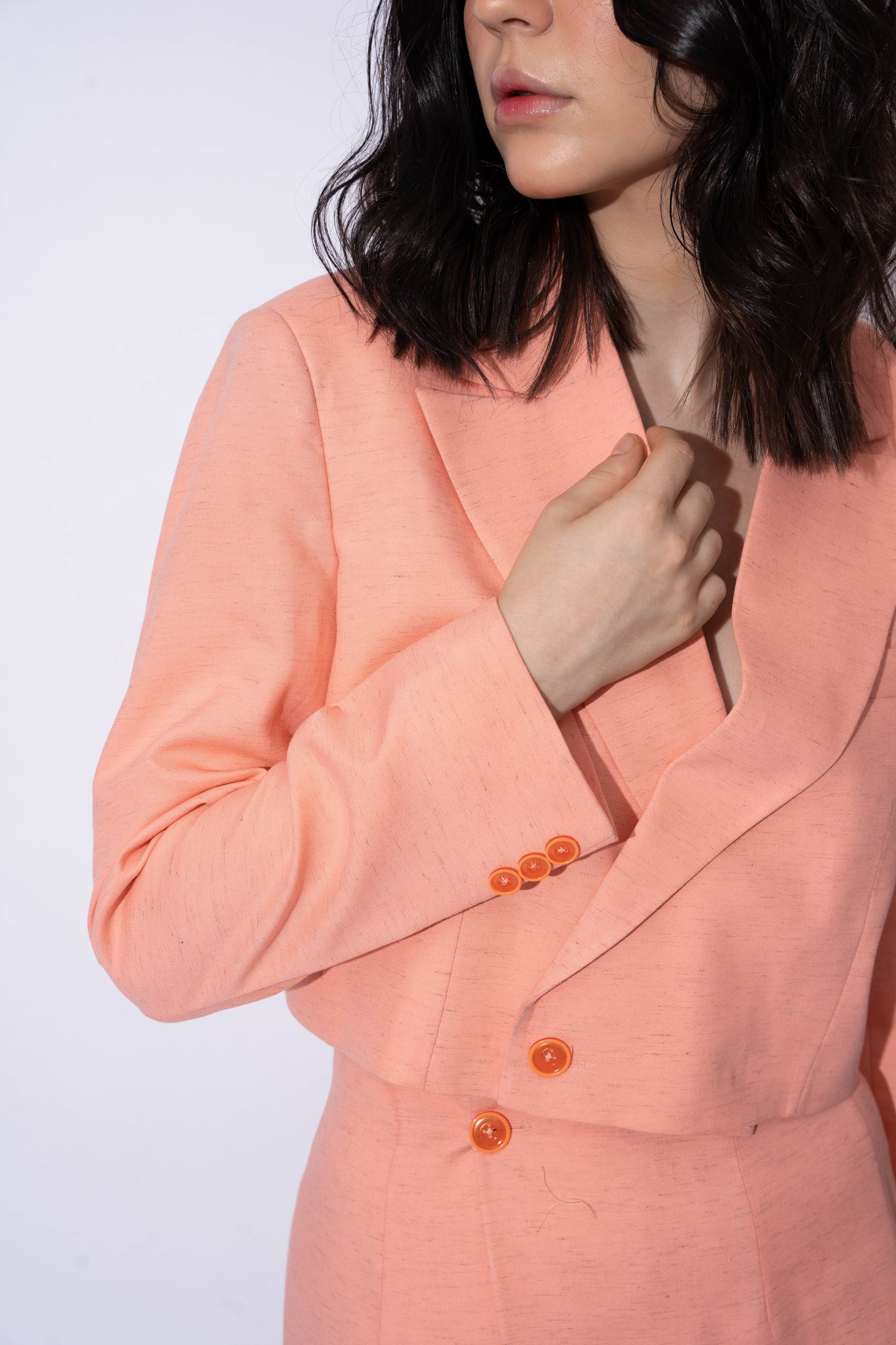 PEACH LINEN CROP BLAZER