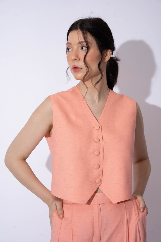 PEACH LINEN WAISTCOAT TOP