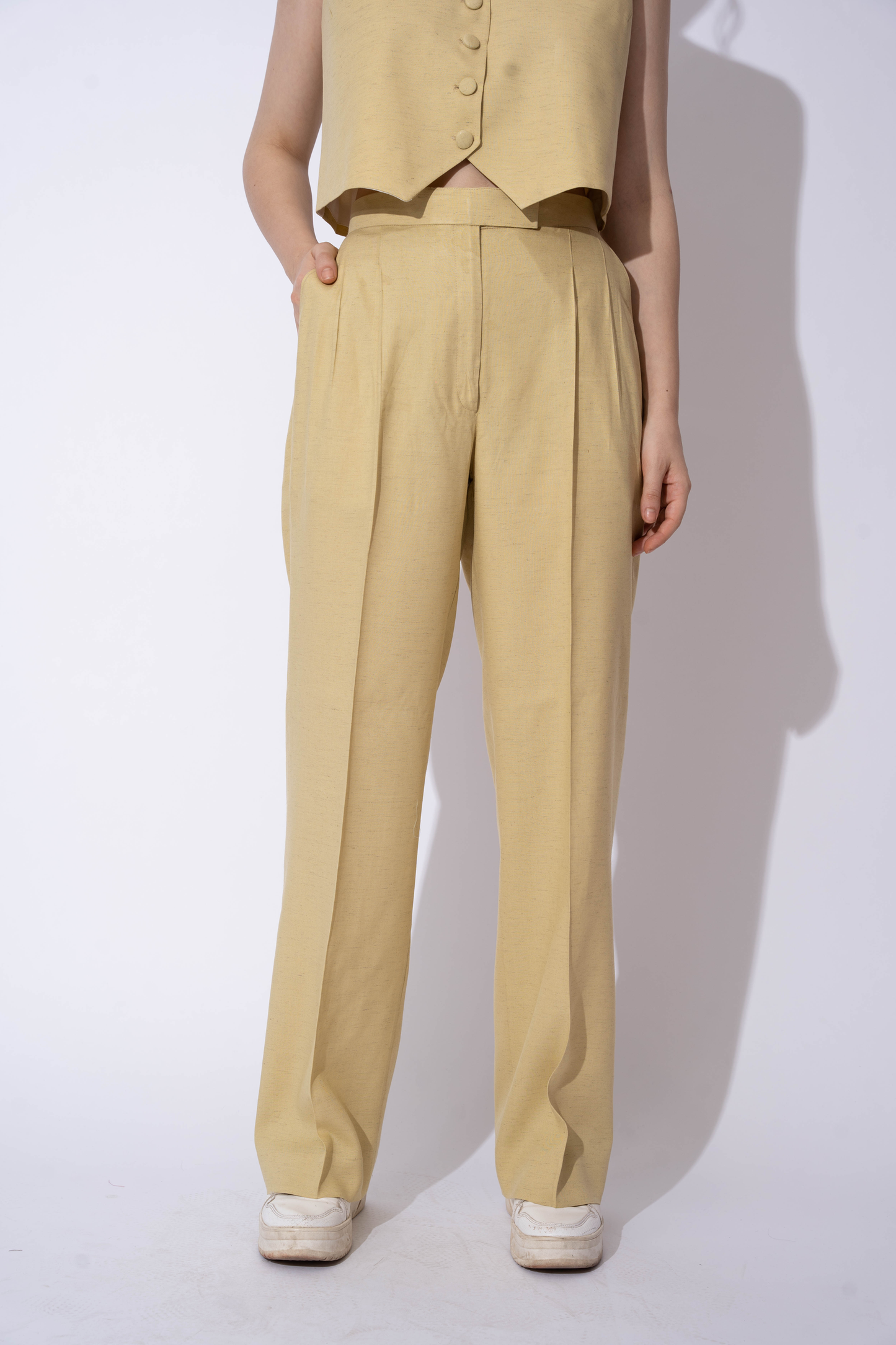 GREEN BEIGE LINEN PANTS