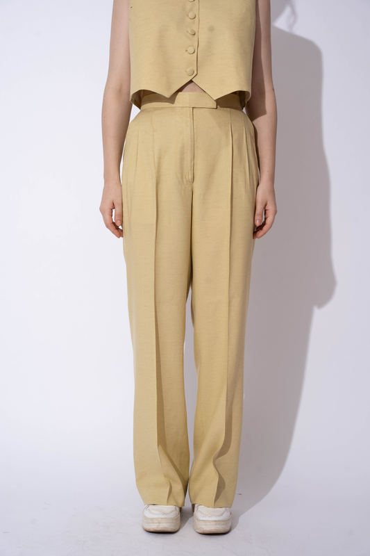 GREEN BEIGE LINEN PANTS