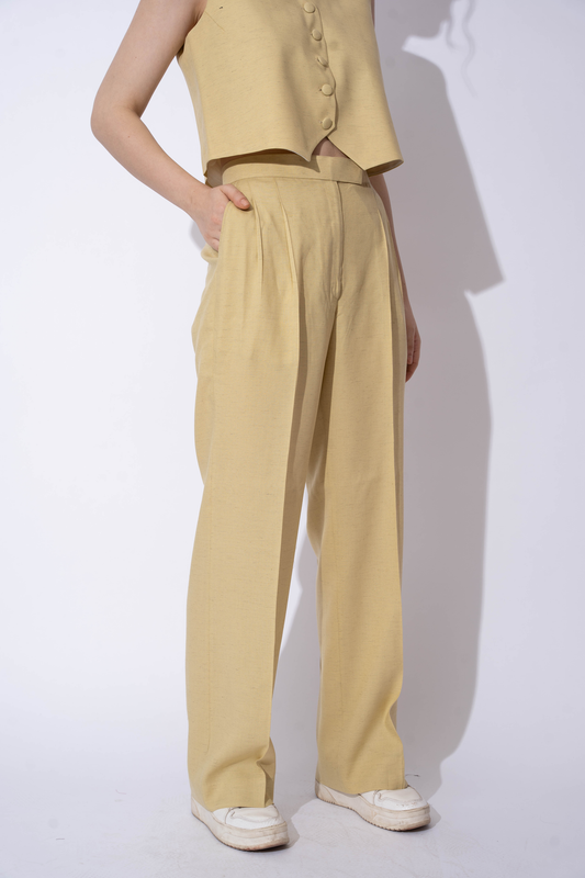 GREEN BEIGE LINEN PANTS