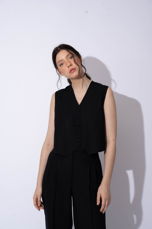 BLACK LINEN WAISTCOAT