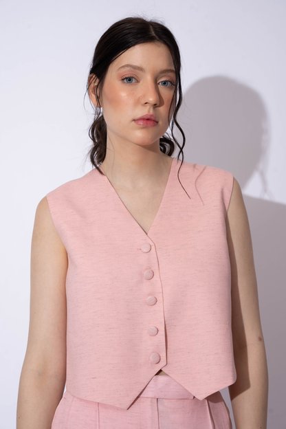 BABY PINK LINEN WAISTCOAT