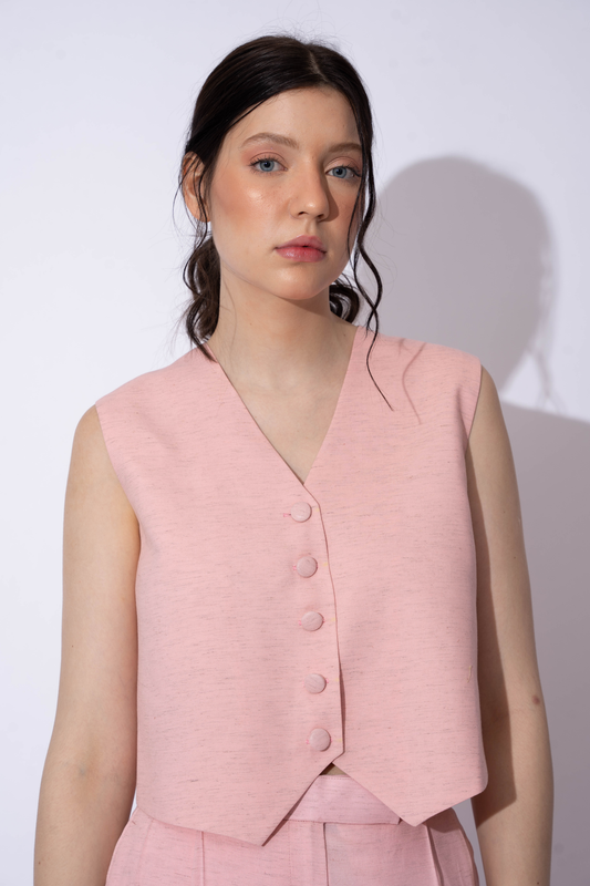 BABY PINK LINEN WAISTCOAT