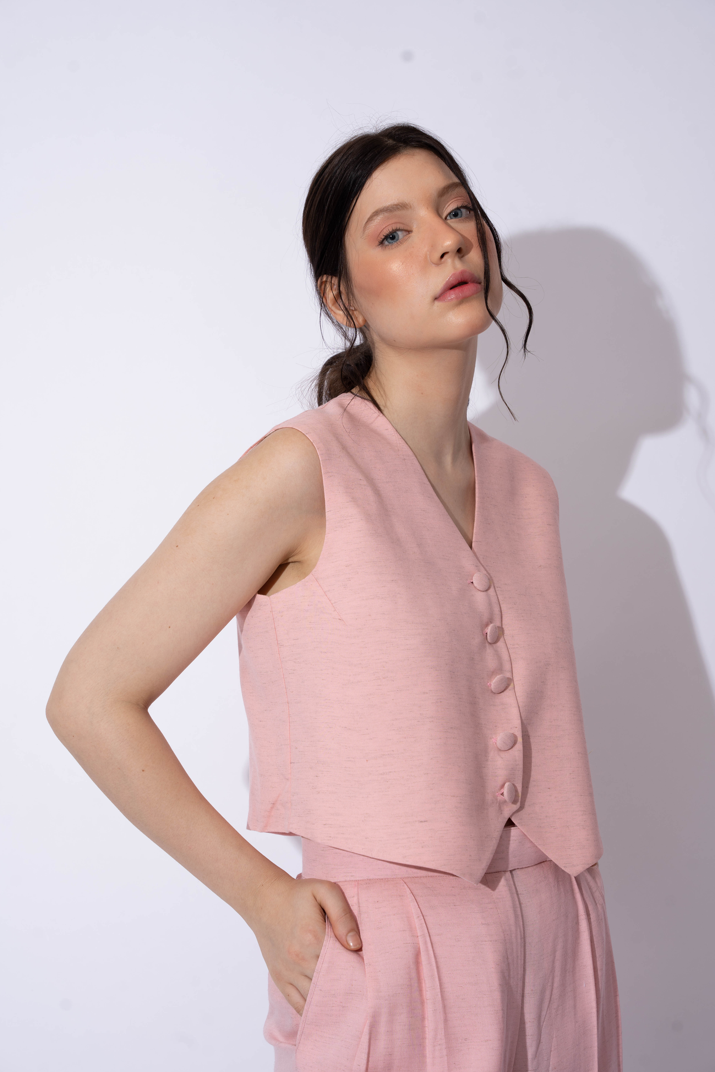 BABY PINK LINEN WAISTCOAT