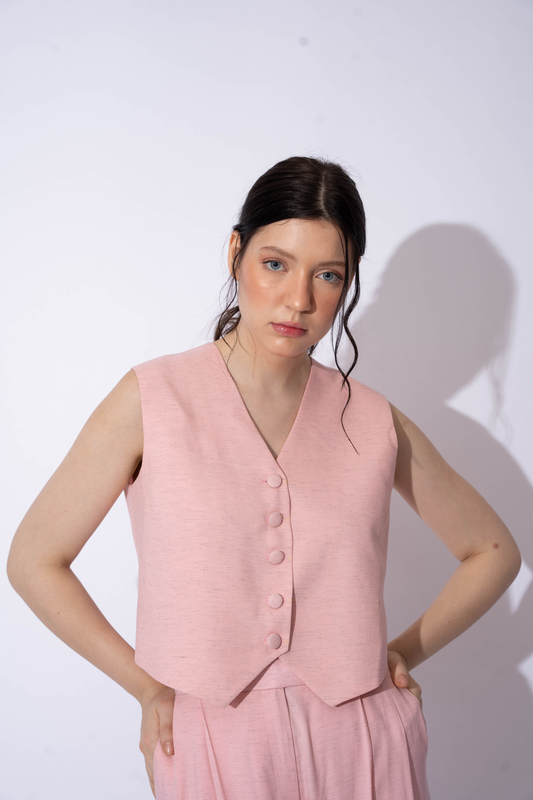 BABY PINK LINEN WAISTCOAT