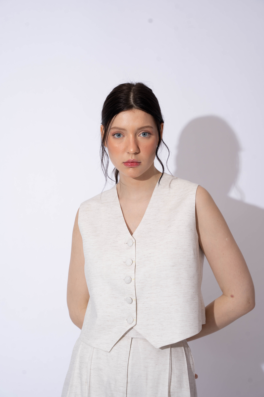 WHITE LINEN WAISTCOAT TOP