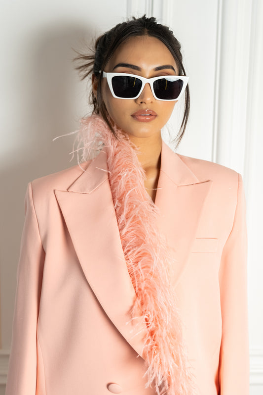 Peachy Feathered Blazer Dress