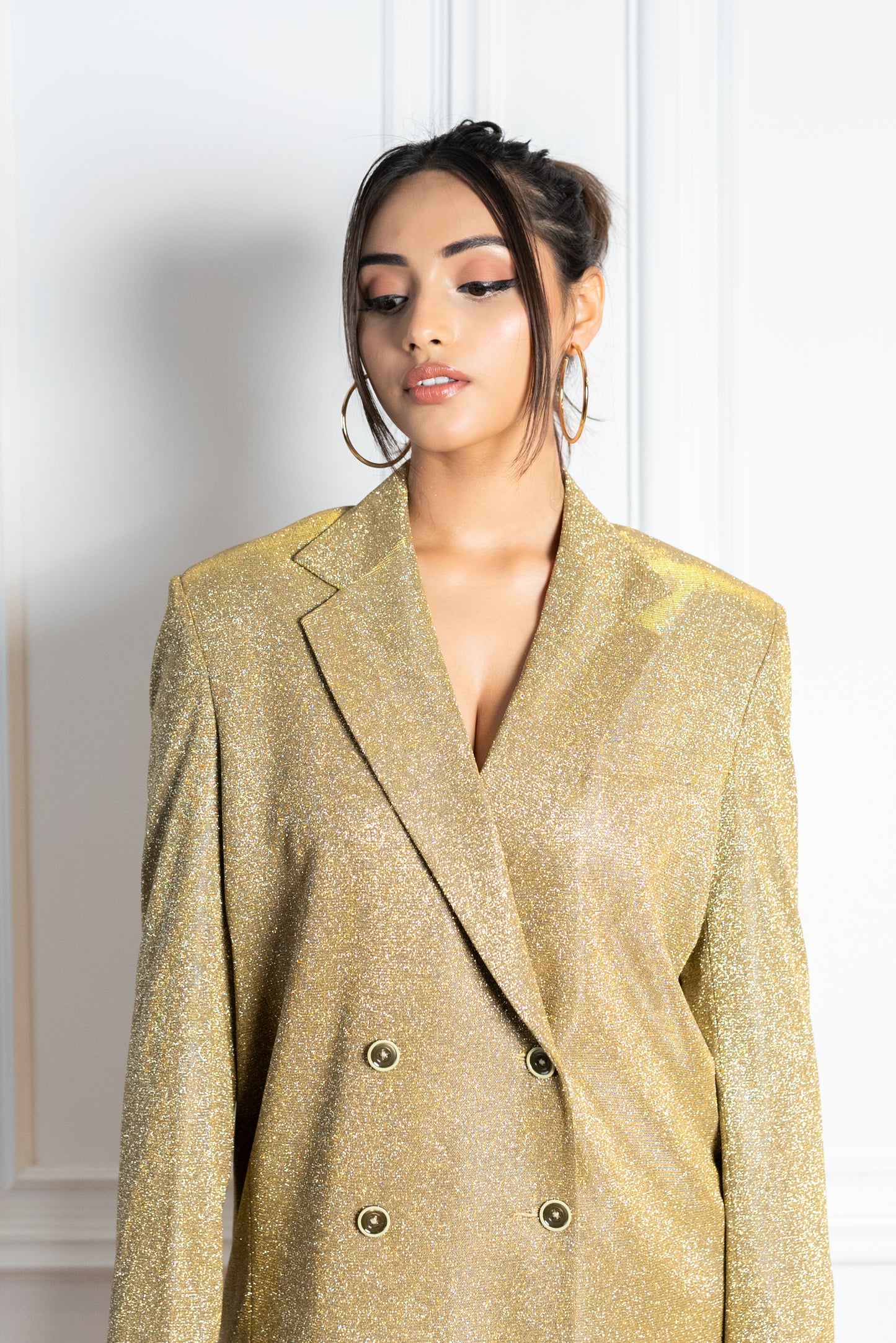 Gold Glitter Long Blazer