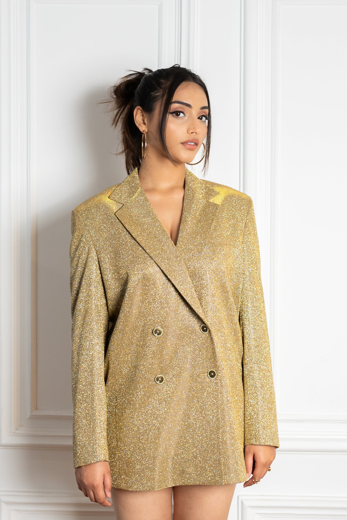 Gold Glitter Long Blazer