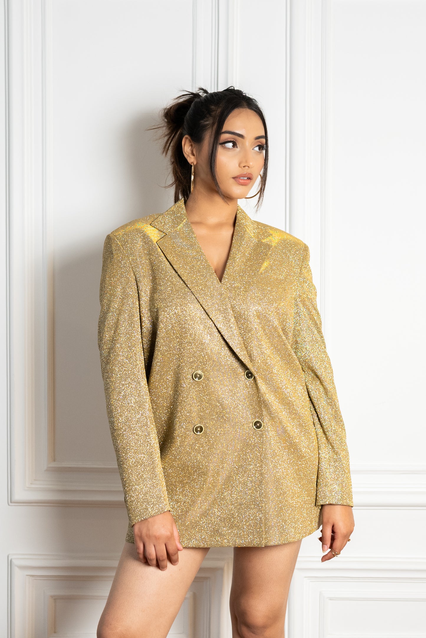 Gold Glitter Long Blazer