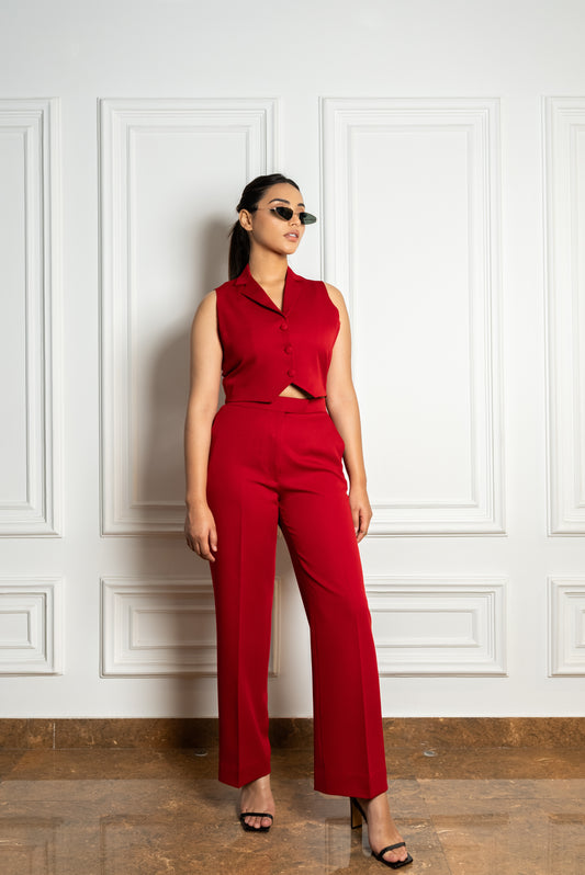 Cherry Red Waistcoat with Pants