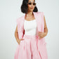 Baby Pink Sleeveless Blazer With Shorts