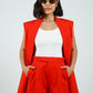 Red Sleeveless Blazer With Shorts