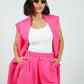 Hot Pink Sleeveless Blazer With Shorts