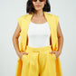 Yellow Sleeveless Blazer With Shorts