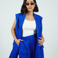 Blue Sleeveless Blazer With Shorts