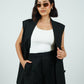 Black Sleeveless Blazer With Shorts