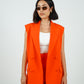 Orange Sleeveless Blazer With Shorts