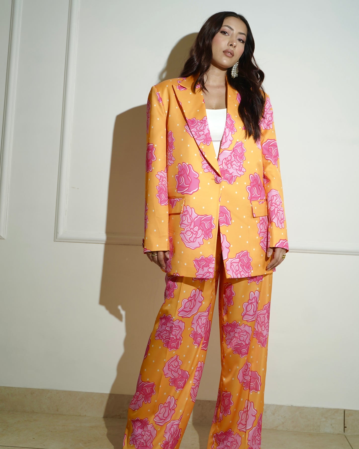 Orange Floral Printed Pantsuit