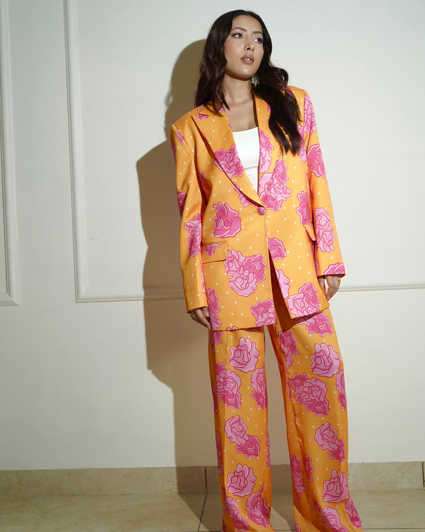 Orange Floral Printed Pantsuit