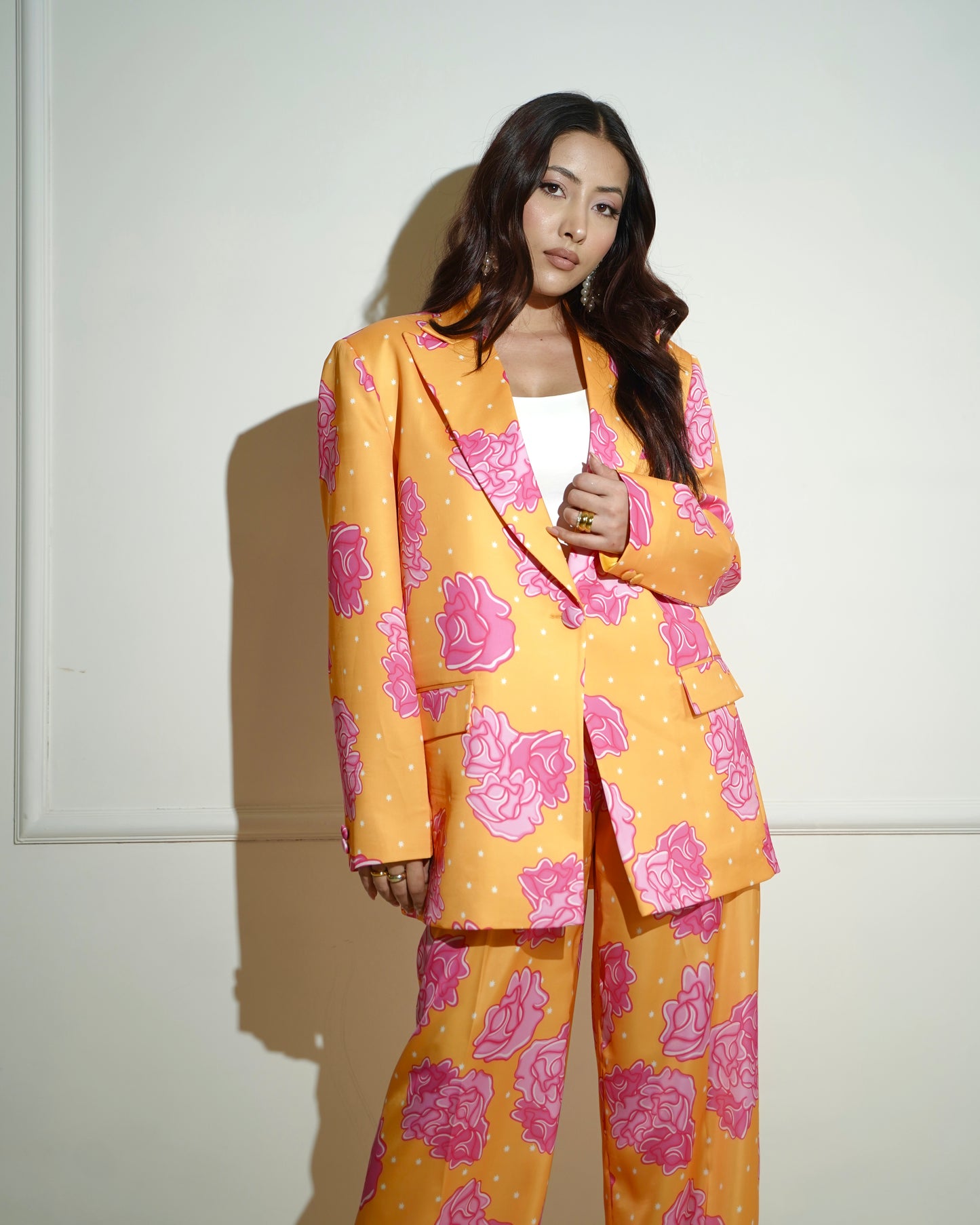 Orange Floral Printed Pantsuit