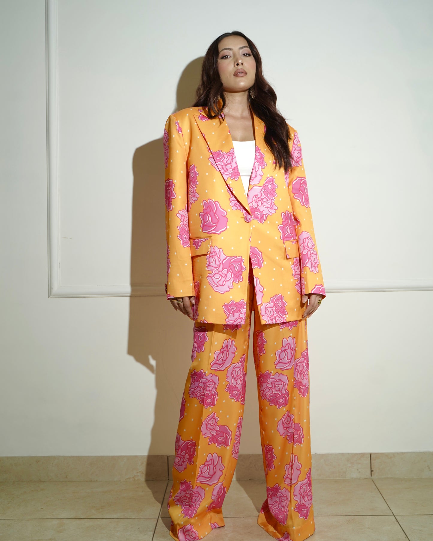 Orange Floral Printed Pantsuit