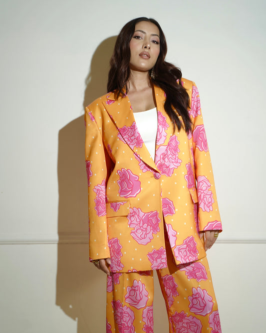 Orange Floral Printed Pantsuit