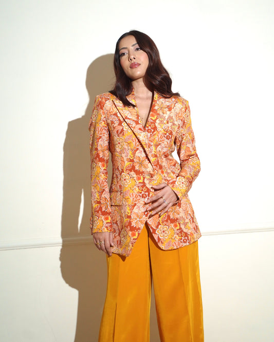 Orange Embroidered pantsuit