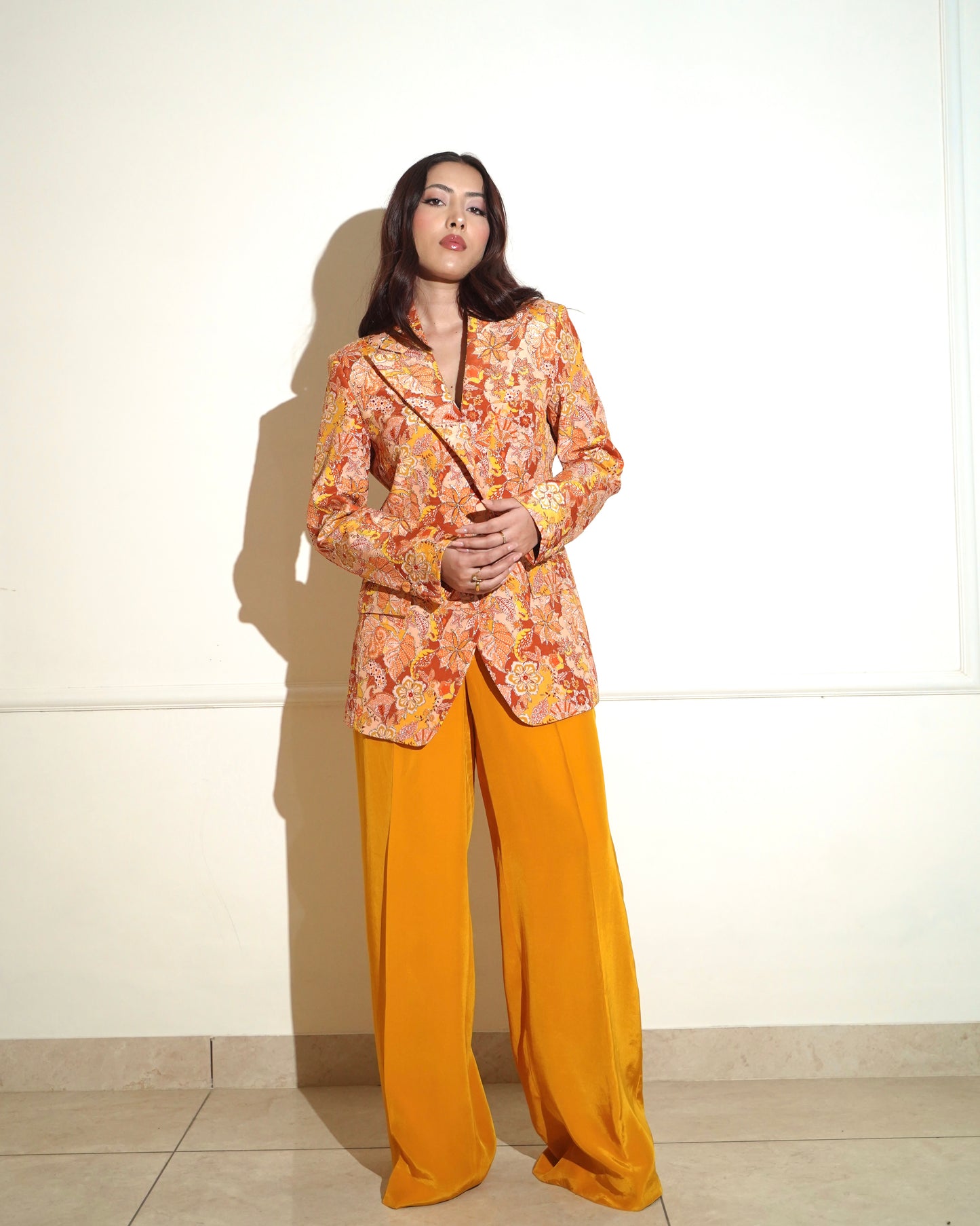 Orange Embroidered pantsuit