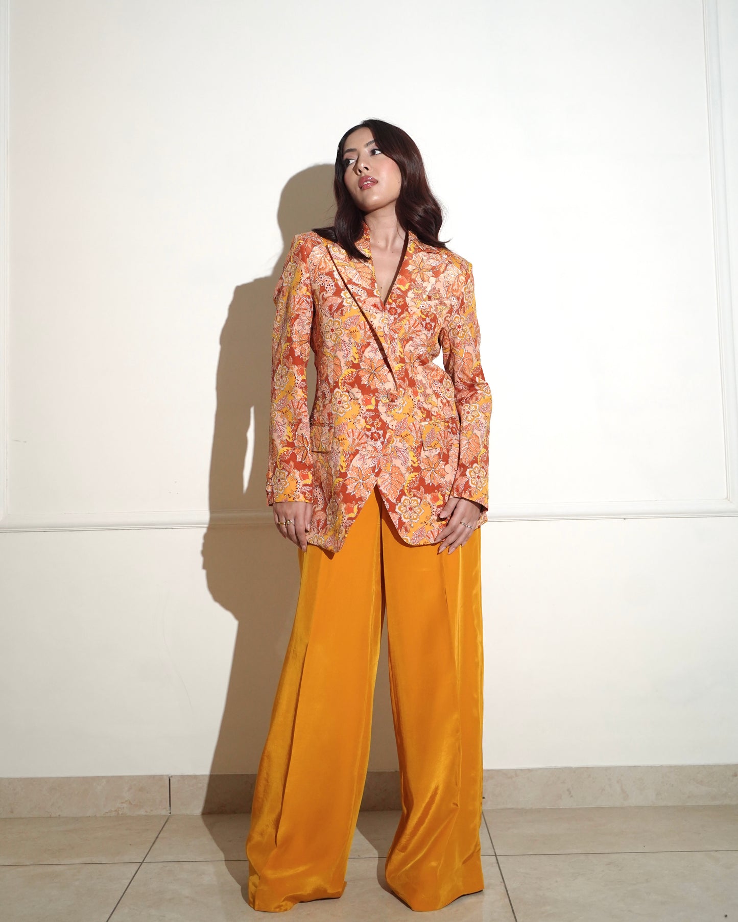 Orange Embroidered pantsuit