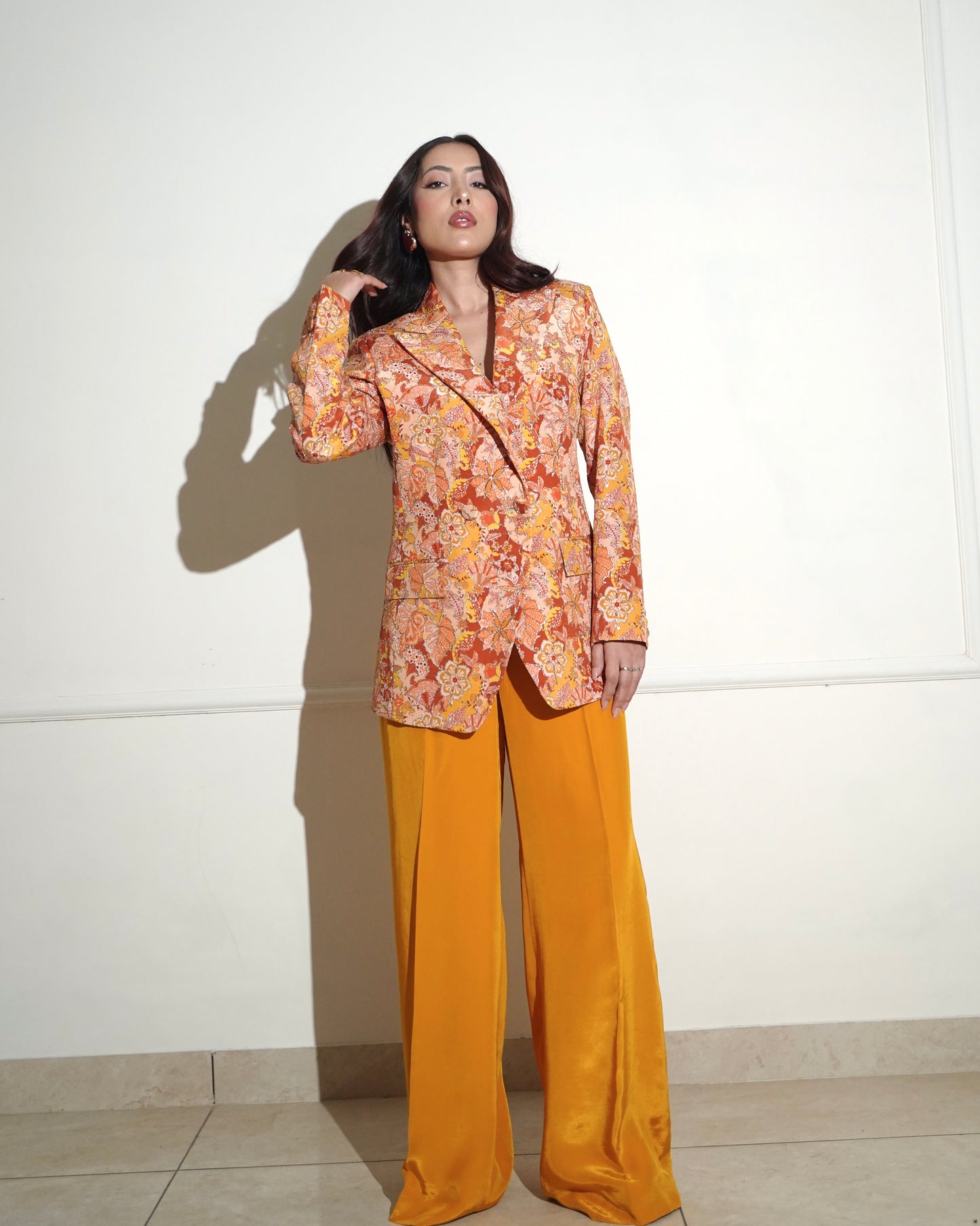 Orange Embroidered pantsuit